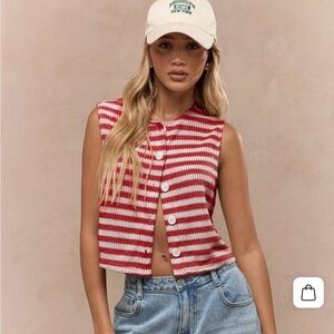 Missguided Red and White Button-Up Tank Top